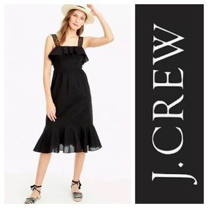 J Crew Ruffle Eyelet Midi Dress Sz 2P Black Summer